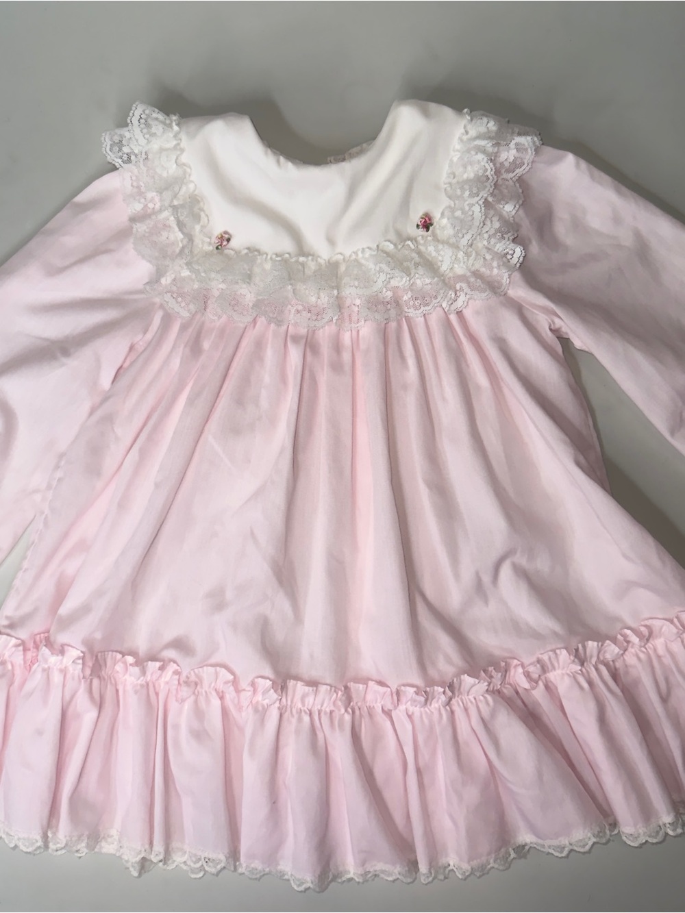 Vintage Bryan Girls Classic Pink Lace-Trim babydoll Dress